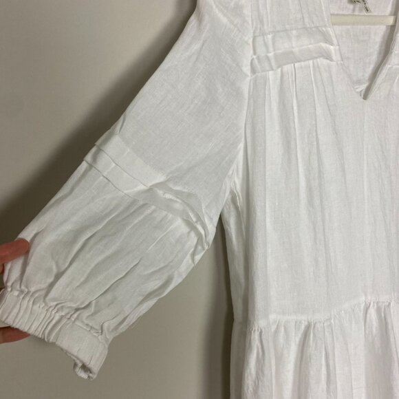 Tyler Boe Meghan Linen Tiered Midi Dress Womens XS Oversized Cottagecore - Picture 4 of 12